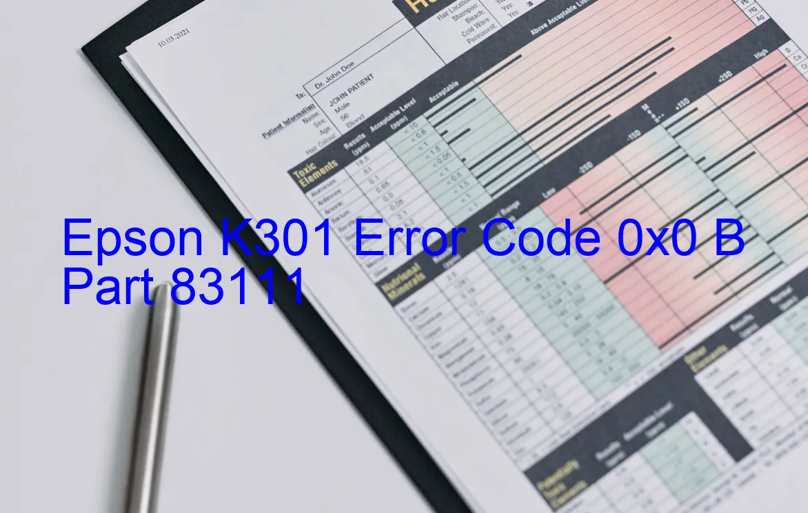 Epson K301 Codice di errore 0x0 B